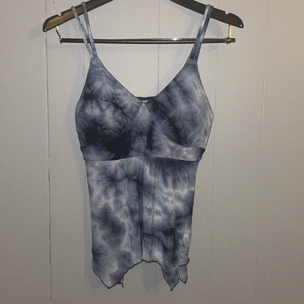 Tye dye effect strappy tank top navy blue and white size medium